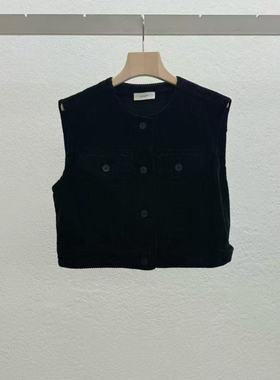 现~2025秋冬新女芯宝韩国代购statement高级感灯芯绒纯色短款马甲