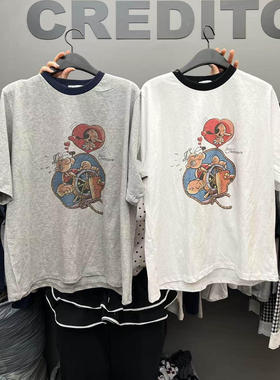现2025春夏新女芯宝韩国代购CREDITO大力水手图案圆领宽松短袖T恤