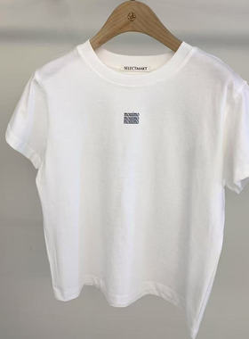 现2025春新女芯宝韩国代购select market纯色百搭字母印花短袖T恤