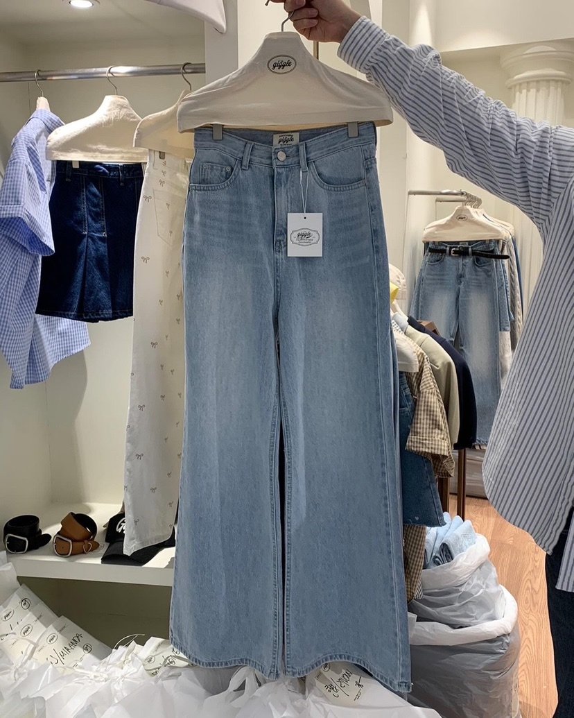 GIGGLE高腰洋气口袋微喇牛仔裤