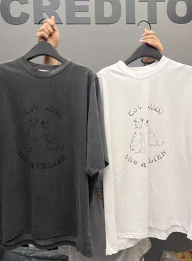 2025夏季新款女芯宝韩国代购CREDITO百搭舒适宽松斑点小狗短袖T恤