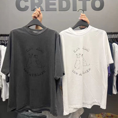 CREDITO百搭舒适斑点小狗短袖T恤