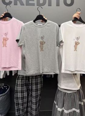 2025夏季新款女芯宝韩国代购CREDITO百搭圆领宽松可爱小熊短袖T恤