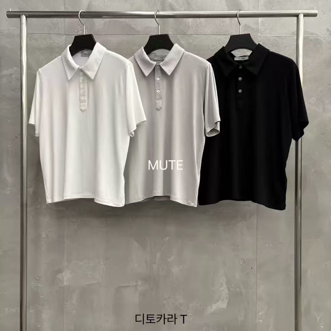 mute休闲百搭纯色POLO领短袖T恤