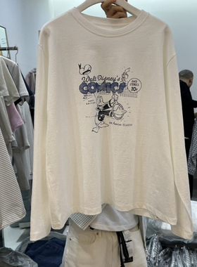 现~2025春夏新女芯宝韩国代购VISUAL SPACE百搭宽松唐老鸭长袖T恤