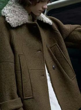 现2025冬季新女芯宝韩国代购tempting时尚毛领单排扣夹棉大衣外套