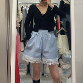 2025夏季 拼接蕾丝阔腿显瘦休闲短裤 新女芯宝韩国代购 ROU.TINE时尚