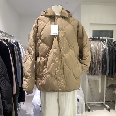 GABRIELLE可拆卸连帽格纹羽绒服