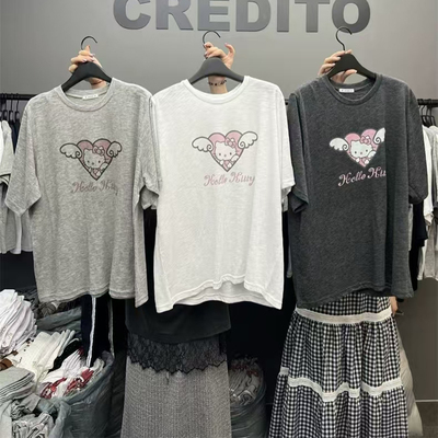 CREDITO百搭蝴蝶结猫咪短袖T恤