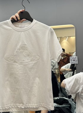 现2025夏季新女芯宝韩国代购CREDITO百搭透纱设计星球宽松短袖T恤