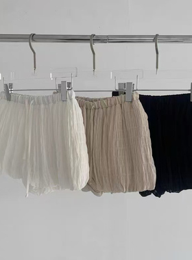 现~2025夏季新女芯宝韩国代购pado时尚百搭褶皱机理纯色休闲短裤