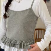 2025春季 T恤 THAN圆领假两件木耳边淑女长袖 新女芯宝韩国代购 MORE