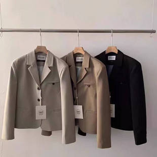 现2025夏季新女芯宝韩国代购overtake复古宽松纯色休闲西装短外套