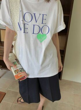 2025夏季新女芯宝韩国代购mare百搭宽松爱心字母图案圆领短袖T恤