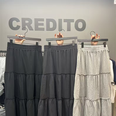 CREDITO松紧腰褶皱A字拼接半身裙