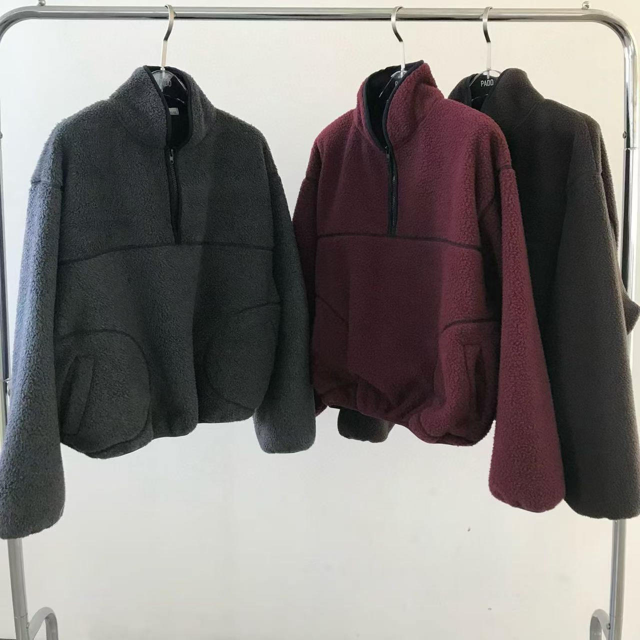 pado舒适百搭绒面宽松半拉链卫衣