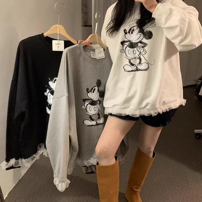 jupiter米奇印花蕾丝边长袖卫衣