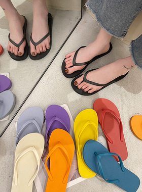Women's Slippers 外穿简约黑色夹脚防滑沙滩海边凉拖鞋女