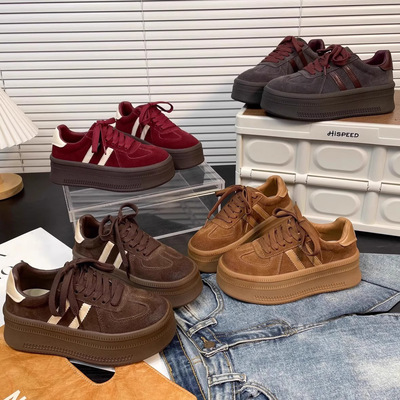 Women's Casual Shoes 秋冬安哥拉红复古松糕厚底休闲运动板鞋女