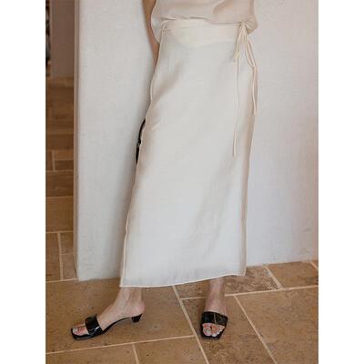 时简 雾面柔光 气质温柔千金风直筒轻薄飘逸后开叉半身裙女40665