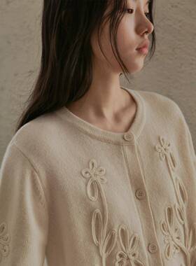 时简 复古风情 欧式浪漫提花花朵毛衣 圆领单排扣羊毛上衣潮02083
