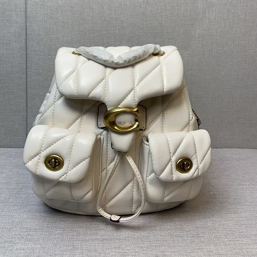 Vintage chain backpack复古羊皮菱格双肩包小香风金属标潮流书包