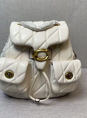 Vintage chain backpack复古羊皮菱格双肩包小香风金属标潮流书包
