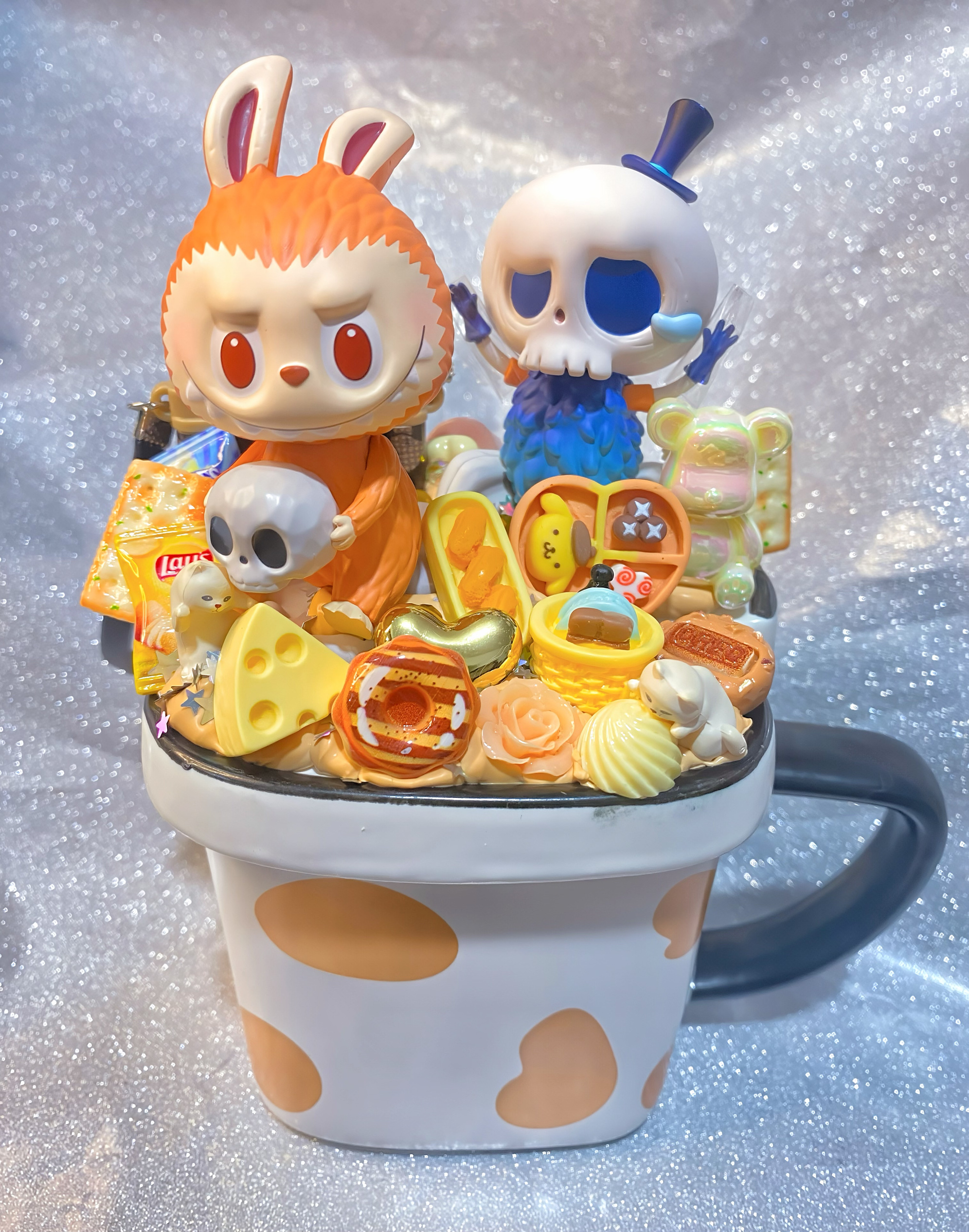 泡泡玛特Labubu顽皮日记猫爪马克杯可爱奶油胶装饰杯