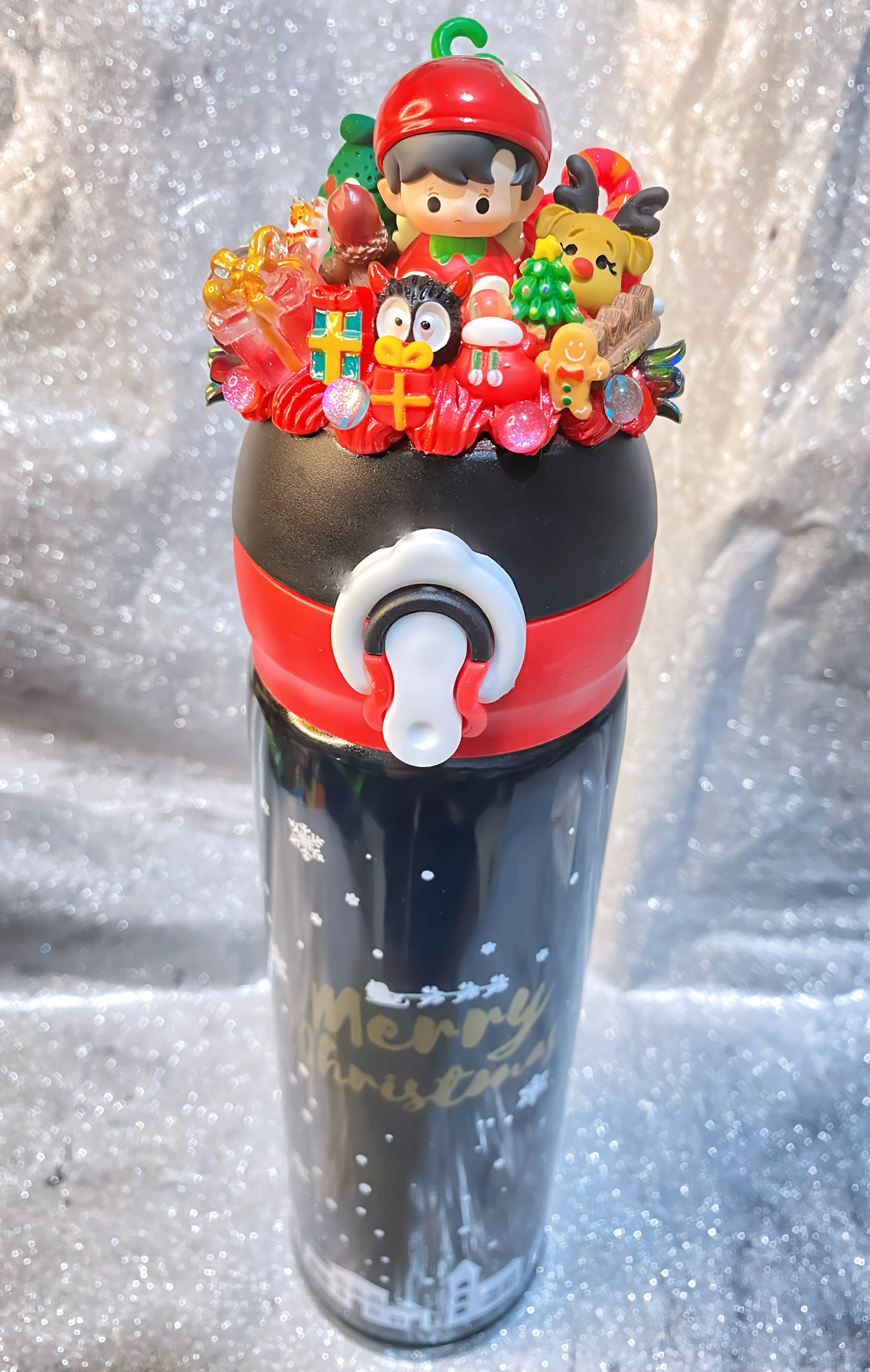 泡泡玛特杯dimoo奶油胶杯圣诞节萌粒平安果保温杯不锈钢304手工杯