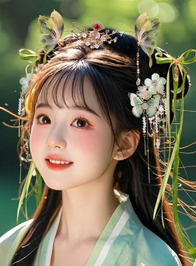 发饰配饰宫廷甜美儿童飘带流苏古风簪子可爱蝴蝶古装发钗步摇全套