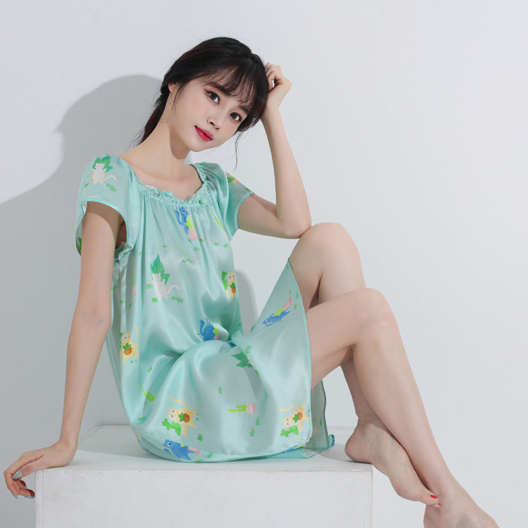 少女感卡通重磅19姆米桑蚕丝中长款睡衣裙 宽松舒适真丝家居服