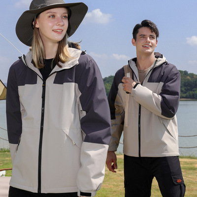 冬季银狐绒冲锋衣定制老师工服印字企业工作服粉外套订做