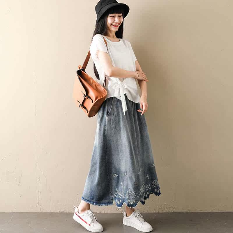 Denim skirt 2019 Spring and summer Paige Elastic Umbrella skirt Pendulum Mid length version Long skirtsin the Women's clothing/Boutique , Skirts  category - from Buy2taobao.com to provide professional Taobao agent buy service