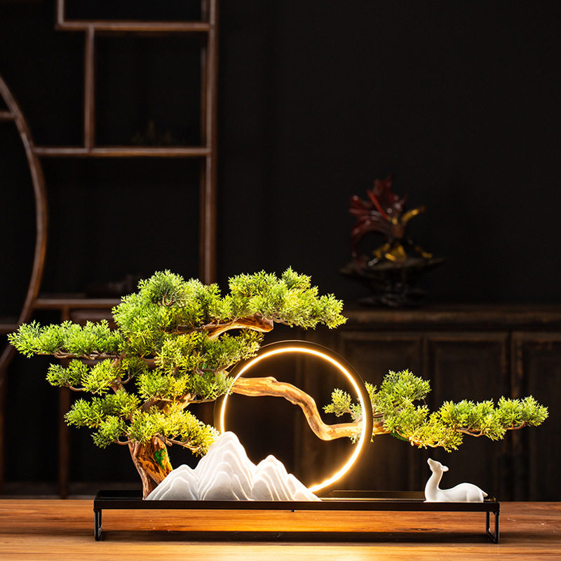 中式禅意仿真迎客松陶瓷假山摆件家居客厅玄关茶室样板间酒店装饰