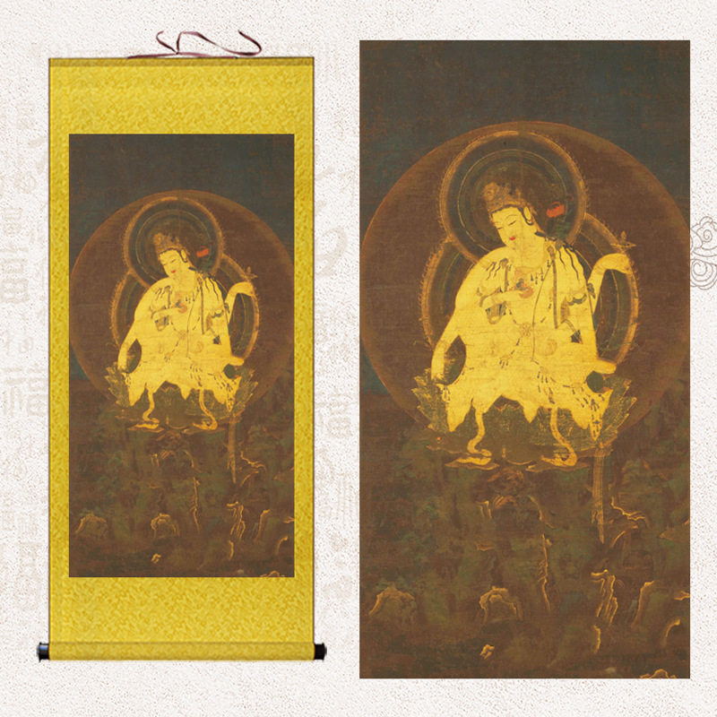 金色六臂如意轮观音像观世音菩萨密宗佛像新中式玄关茶馆挂画古画