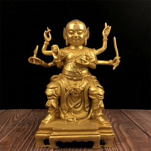 古韵斋 火神黄铜鎏金哪吒三太子三头六臂火德星君火德真君火王爷