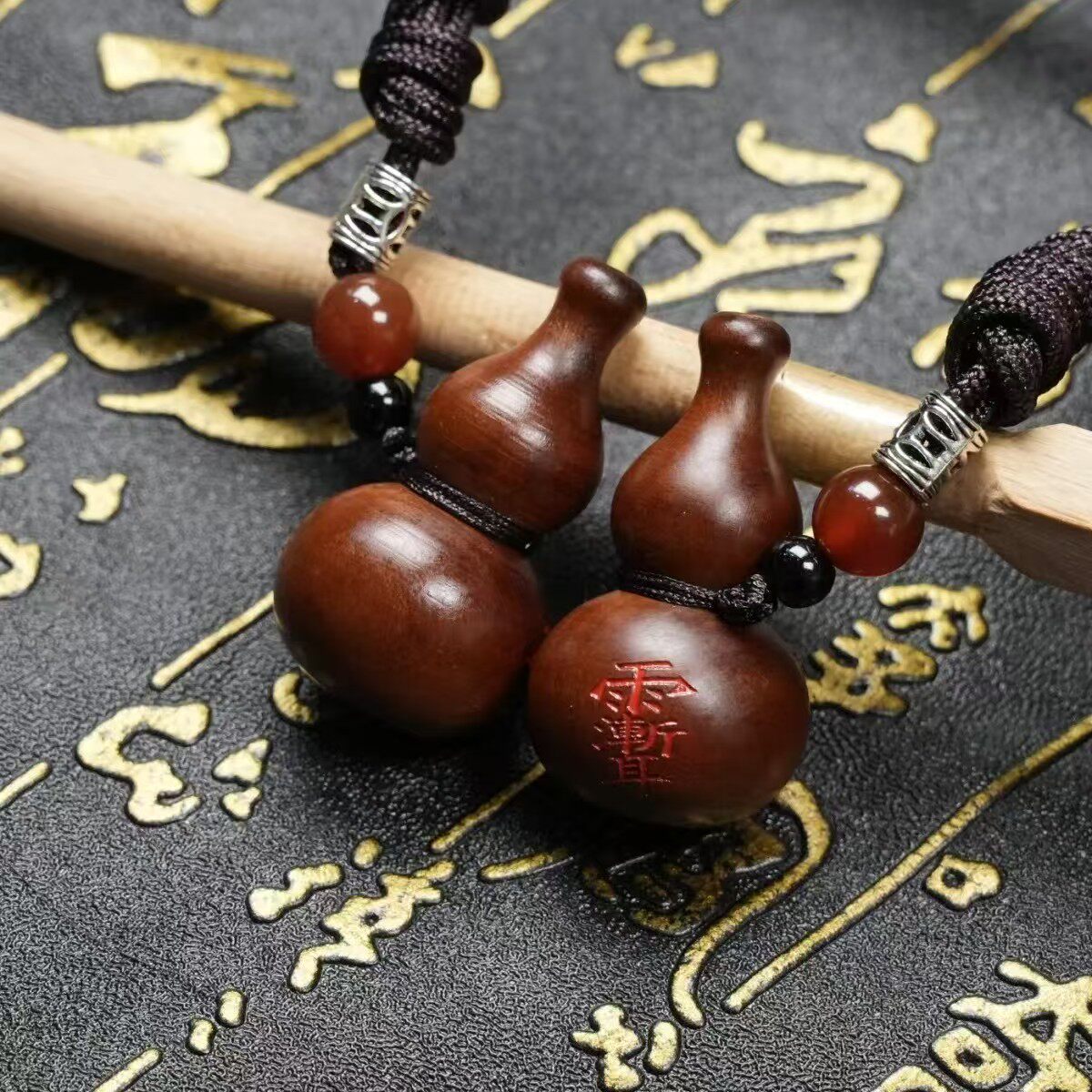 天然雷击枣木金光紫薇讳葫芦吊坠挂件钥匙扣手把件精雕盘完手把件
