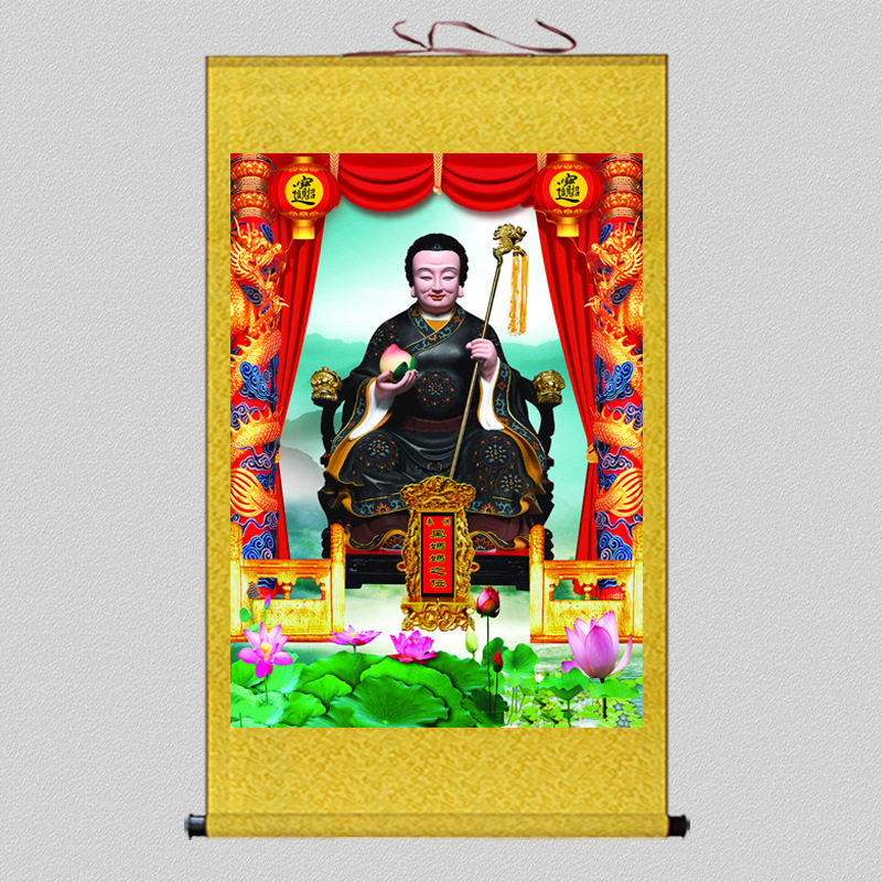 新款丝绢黑妈妈佛像黑老奶奶像铁刹山黑娘娘神像家用客厅供奉挂画