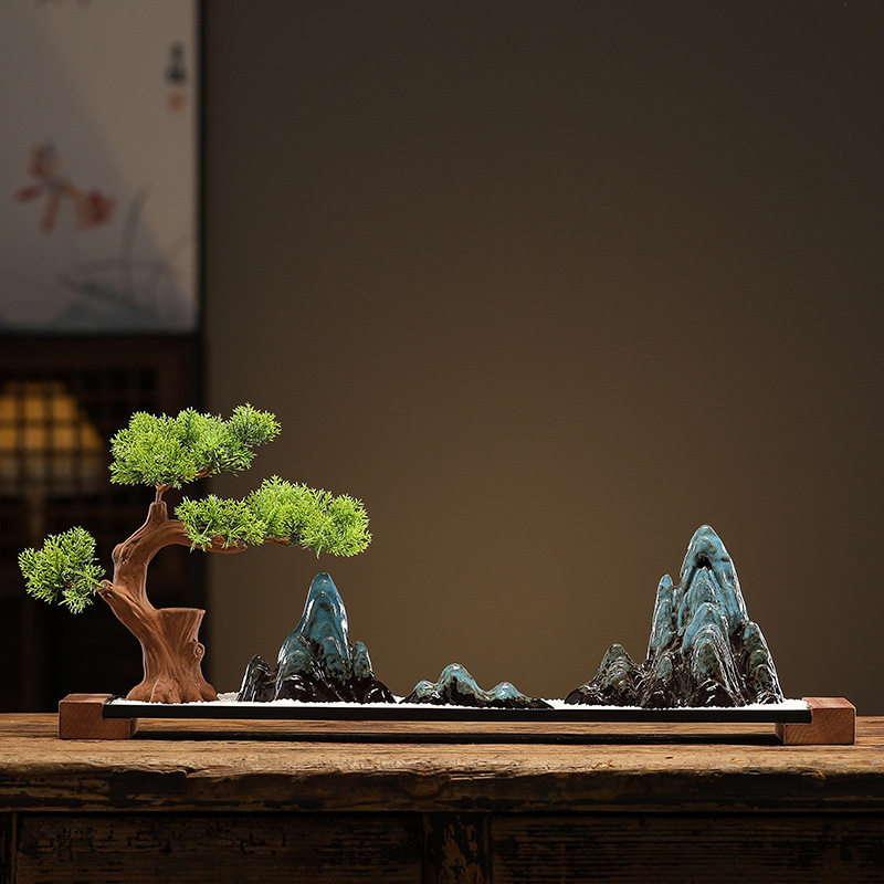 中式禅意陶瓷假山摆件家居客厅玄关电视柜枯山水沙盘造景茶室装饰