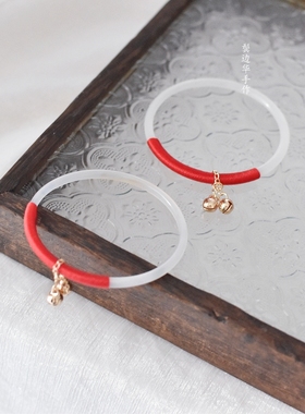 【瑕疵清仓，不可退换】荔枝冻玛瑙铃铛绕红绳叮当手镯汉服配饰