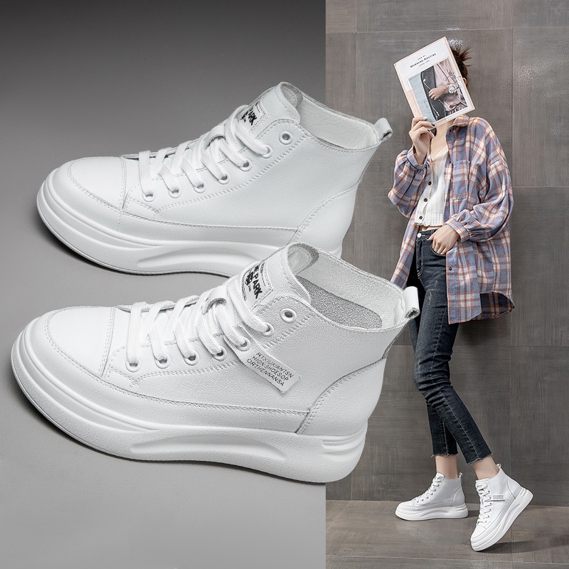 真皮小白鞋女高帮2026春秋新款百搭运动中帮厚底内增高爆款ins潮