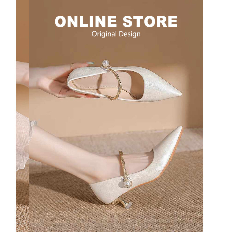 羊皮版~新中式国风尖头气质高跟鞋女玛丽珍单鞋配旗袍礼服细跟鞋