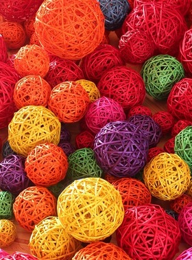 干花仿真花工艺品柳球装饰球藤球室内户外装饰彩球纯手工编织琉球