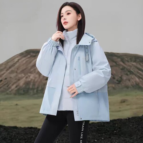 秋冬新款轻薄女短款连帽宽松菱保暖外套TT1238