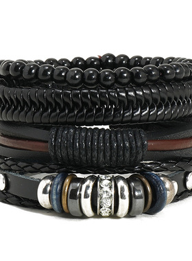 Foreign Trade Vintage Leather Bracelet Beaded Men皮革手链男