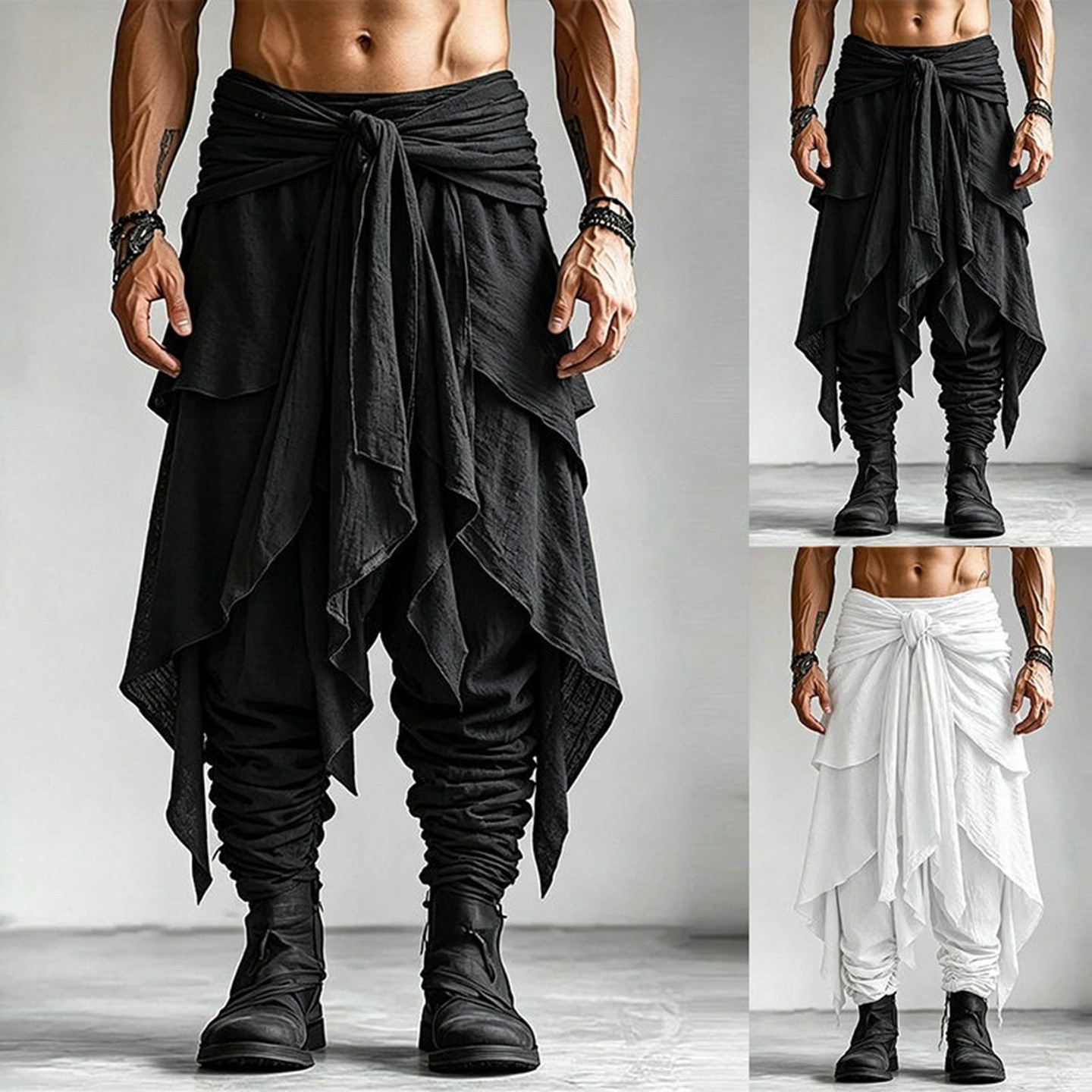 2026秋季暗黑武士哈伦裤男绑带层叠飘片束脚裤演出服Men trousers