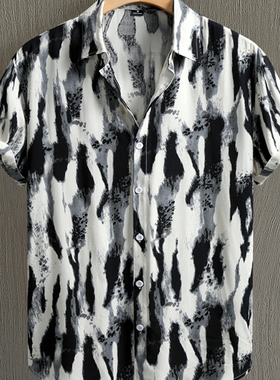 2026夏季外贸新款水墨画短袖衬衣男大码沙滩度假衬衣Men's shirts