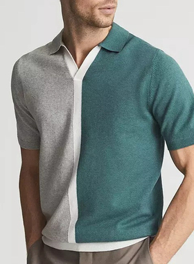 欧美男装2026夏季翻领拼色针织Polo衫大码休闲短袖T恤Men T-Shirt