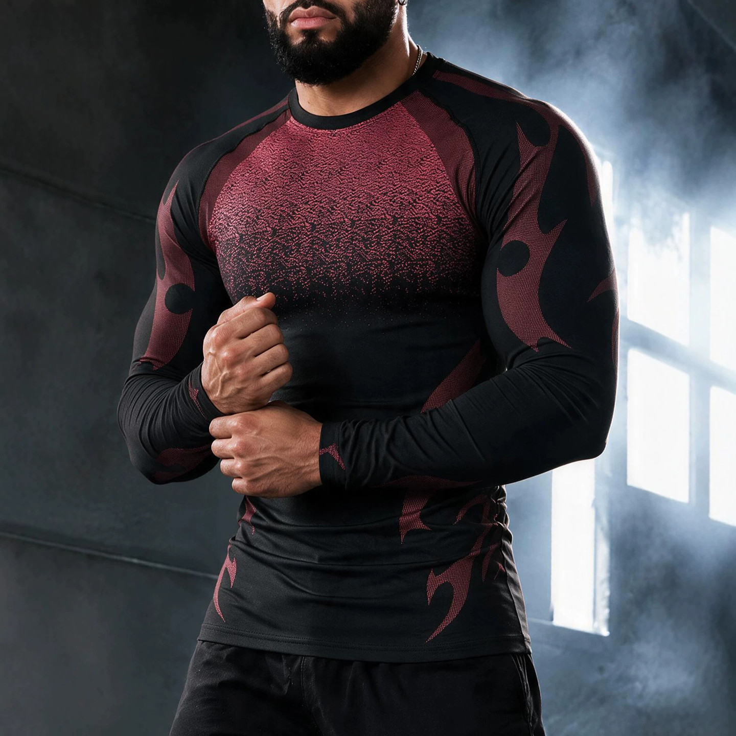 2026秋冬撞色印花紧身健身上衣男速干训练运动打底T恤Men T-shirt