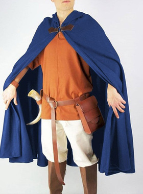 连帽斗篷中世纪吸血鬼海盗长袍万圣节服饰演出服Men's cape shawl